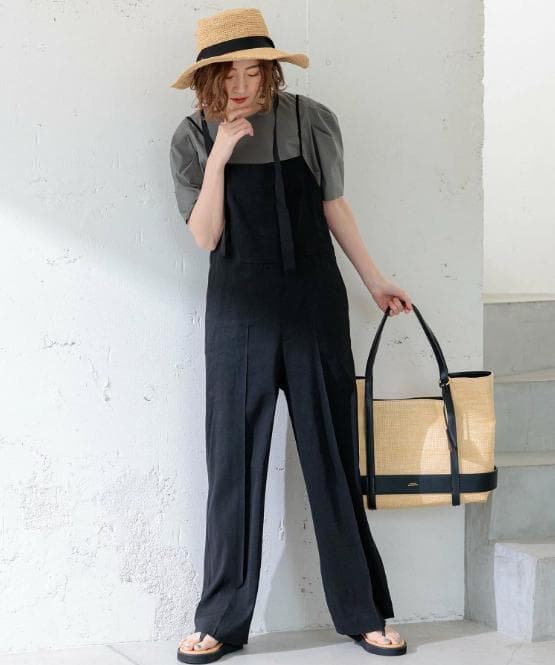 【24SS】23区 リネンレーヨンストレッチ サロペット M ブラック