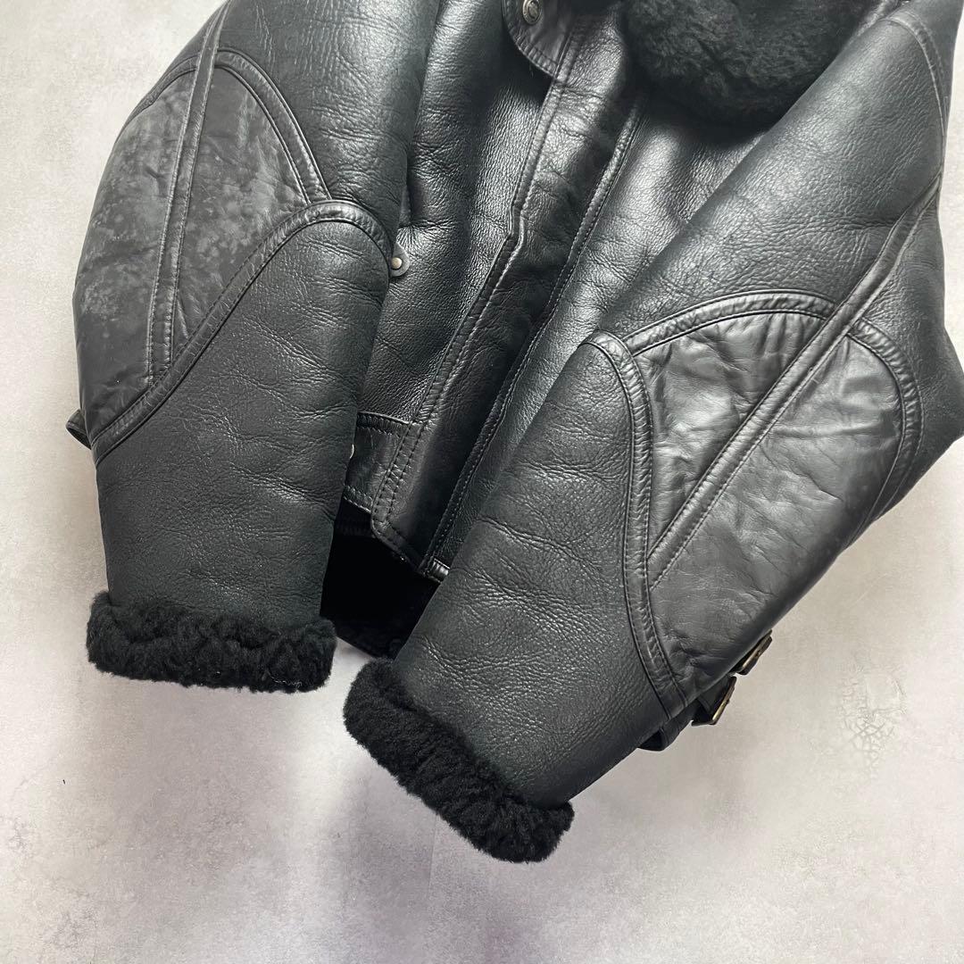 美品 希少 ハーレーダビッドソン B-3 リアルムートン 刺繍ロゴ 羊革 黒