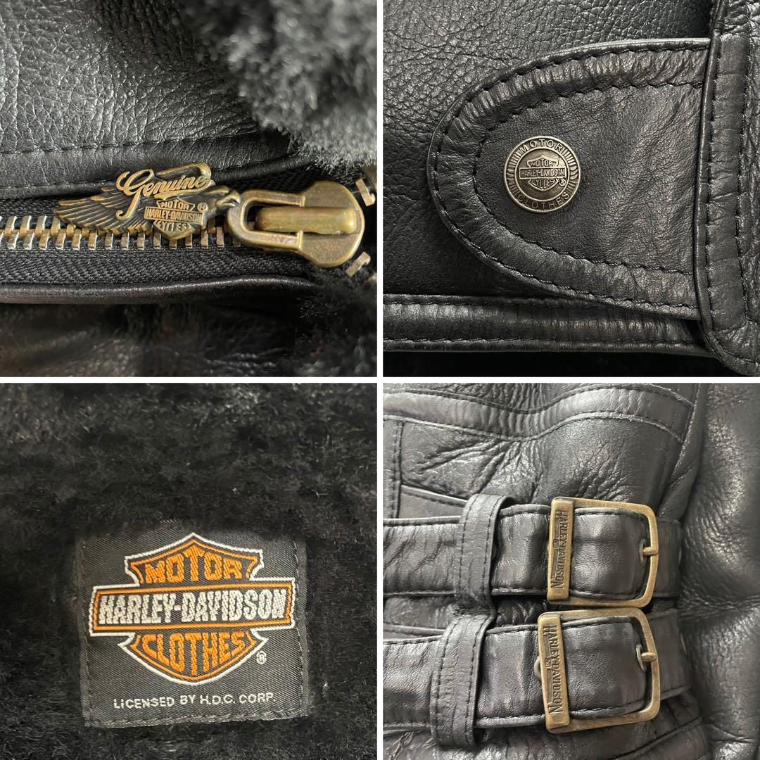 美品 希少 ハーレーダビッドソン B-3 リアルムートン 刺繍ロゴ 羊革 黒