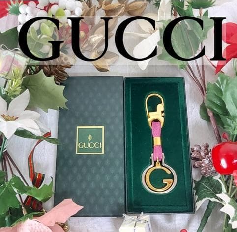 GUCCI Gロゴ ピンク ゴールド キーホルダー リング グッチ シルバー 箱