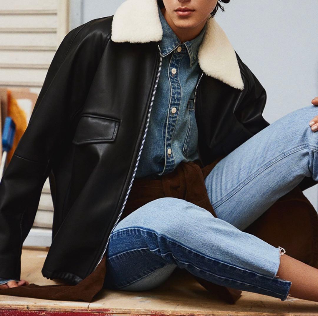 ミラオーエン ステンカラーフェイクレザーブルゾン