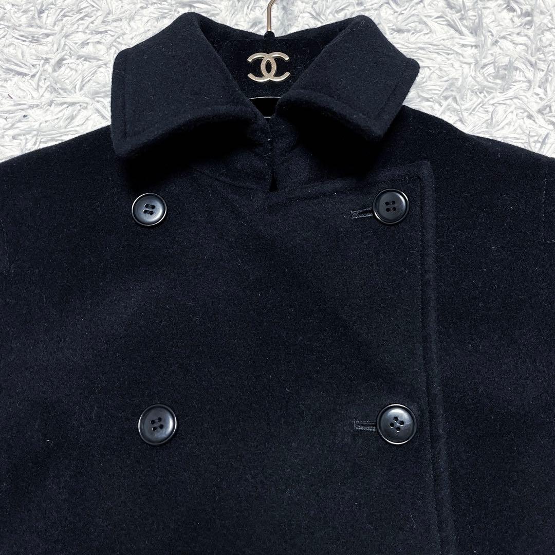 美品 Theory カシミヤ アンゴラ ロング コート ダブル ボタン 襟 黒