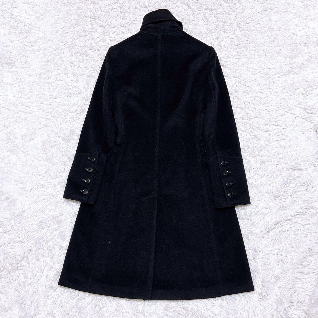 美品 Theory カシミヤ アンゴラ ロング コート ダブル ボタン 襟 黒