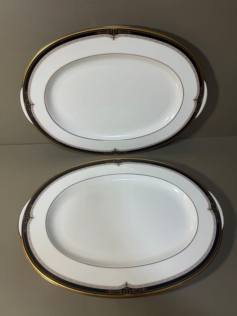 2627 オールドノリタケ　瑠璃片葉金蝕　楕円皿　2客　42cm 未使用