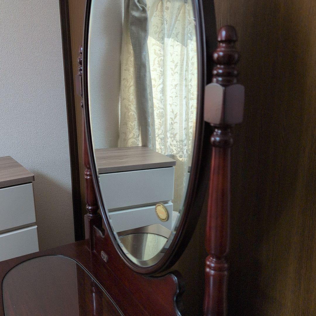 ダークブラウン ドレッサー・ミエミラー最高級銅引鏡　鏡台　美品 椅子別売り