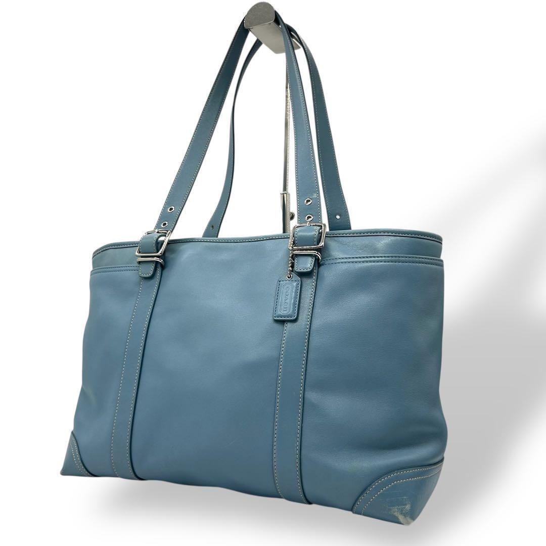 1215 Coach トートバッグ ビジネスバッグ レザー ブルー A4
