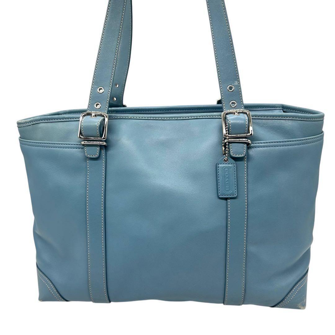 1215 Coach トートバッグ ビジネスバッグ レザー ブルー A4