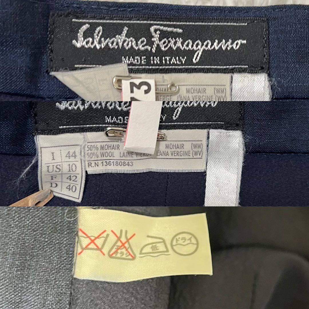 フェラガモ パンツスーツ セットアップ ダブルガンチーニ モヘヤ ネイビー