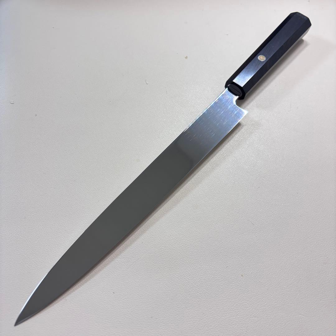 270mm 柳刃包丁 鏡面　黒檀八角柄 刺身包丁 「全鋼」 '鞘付き