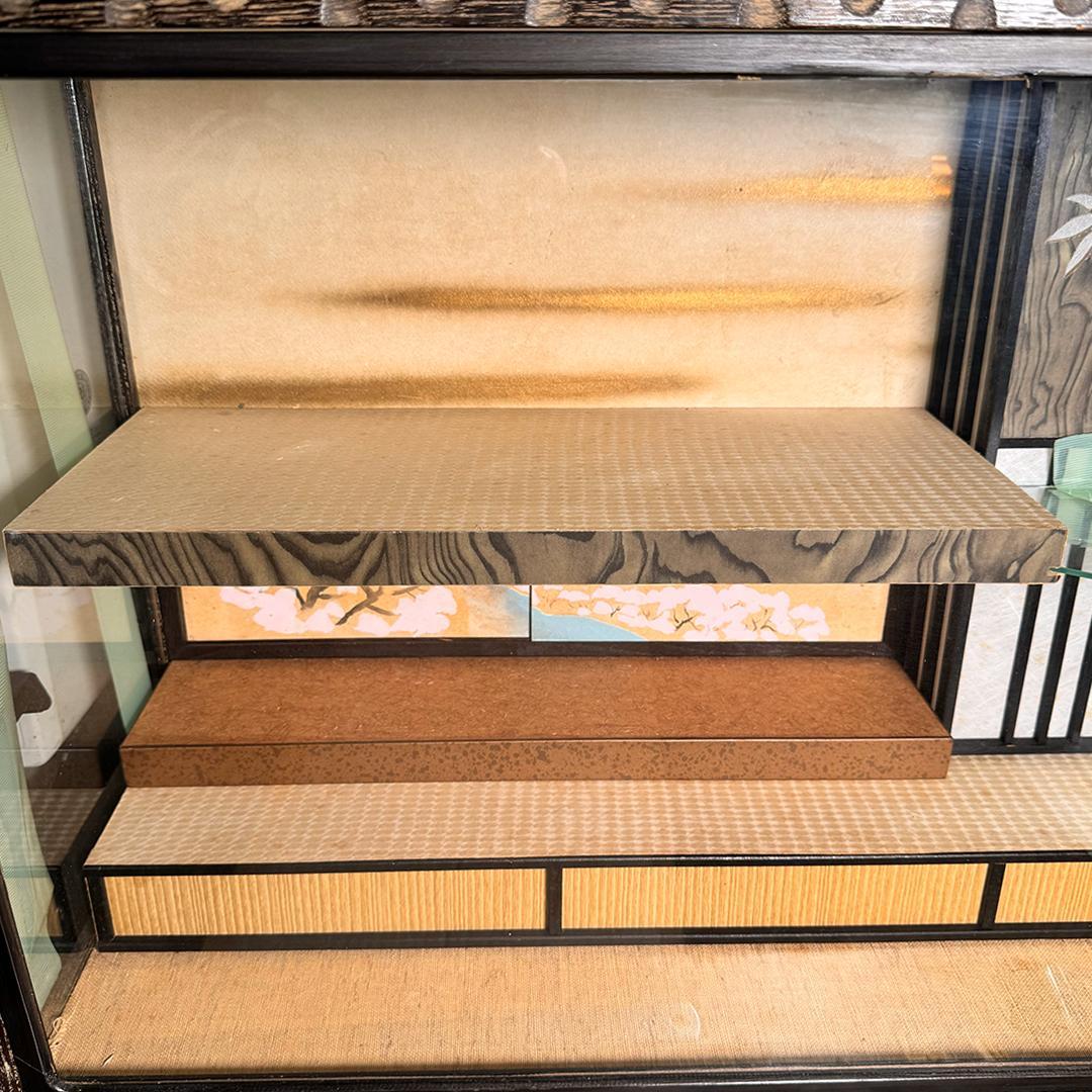 ガラスキャビネット 飾り棚 昭和レトロ 木目調 ガラスケース 店舗 什器 畳 桜