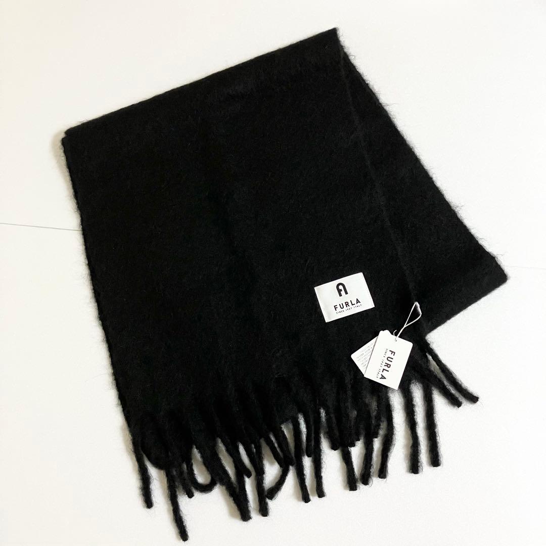 新品　FURLA 大判　アルパカ混　ボリュームマフラー　ストール　ロング　黒