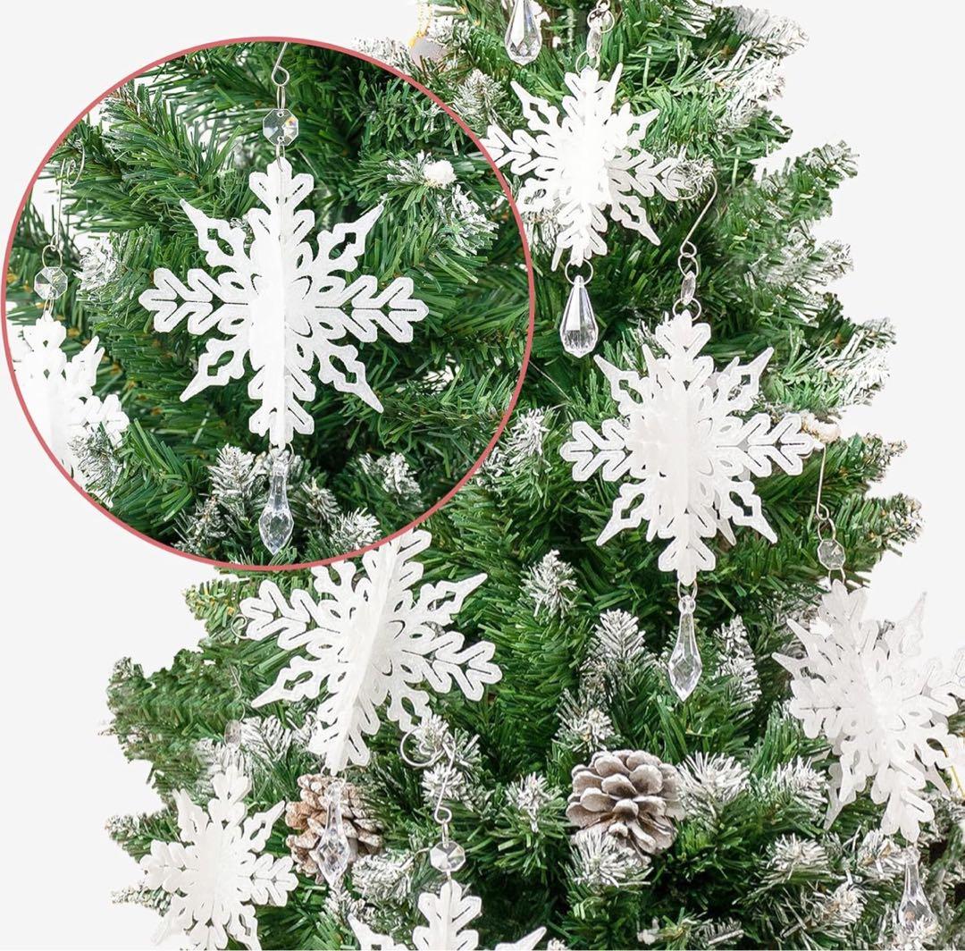 ホワイトクリスマススノーフレークオーナメント - プラスチック3D