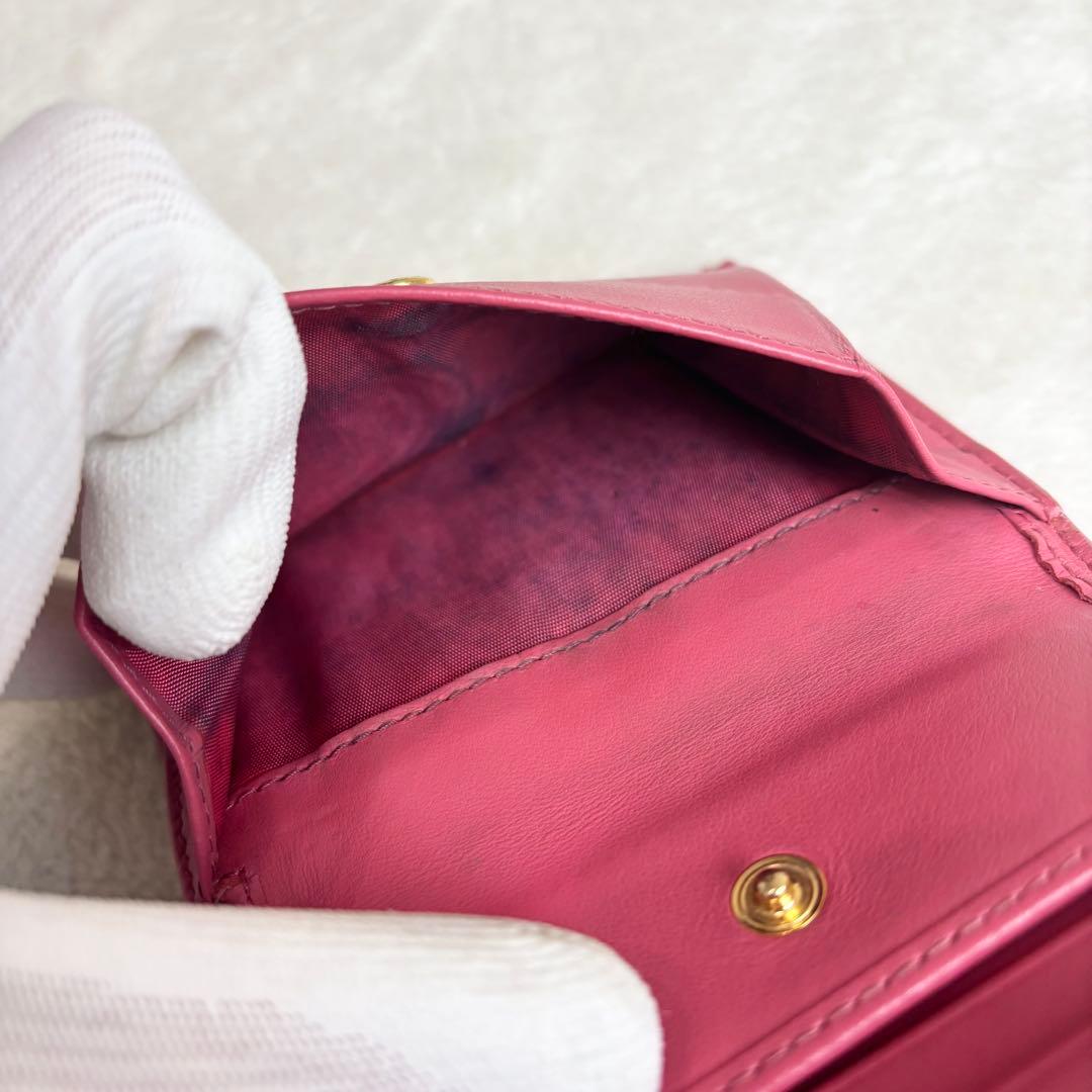 PRADA 二つ折り財布 サフィアーノレザー 本革 バイカラー ピンク リボン