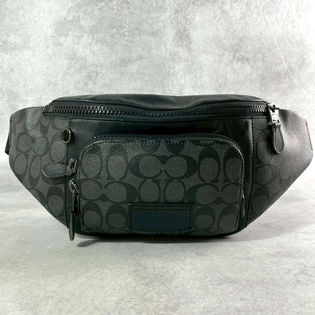 極美品 コーチ トラック ボディバッグ ベルトバッグ レザー PVC ロゴ 黒