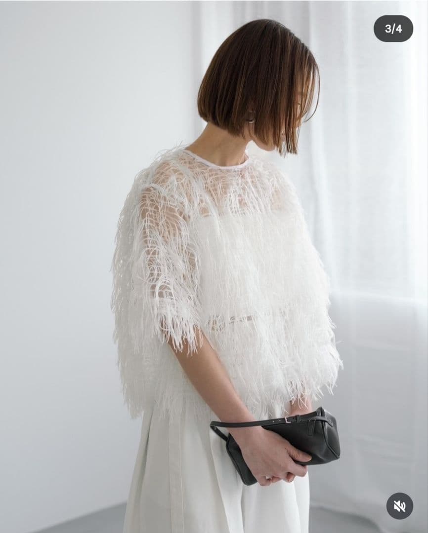 新品 roughlow Airy Fringe Sheer Tops white