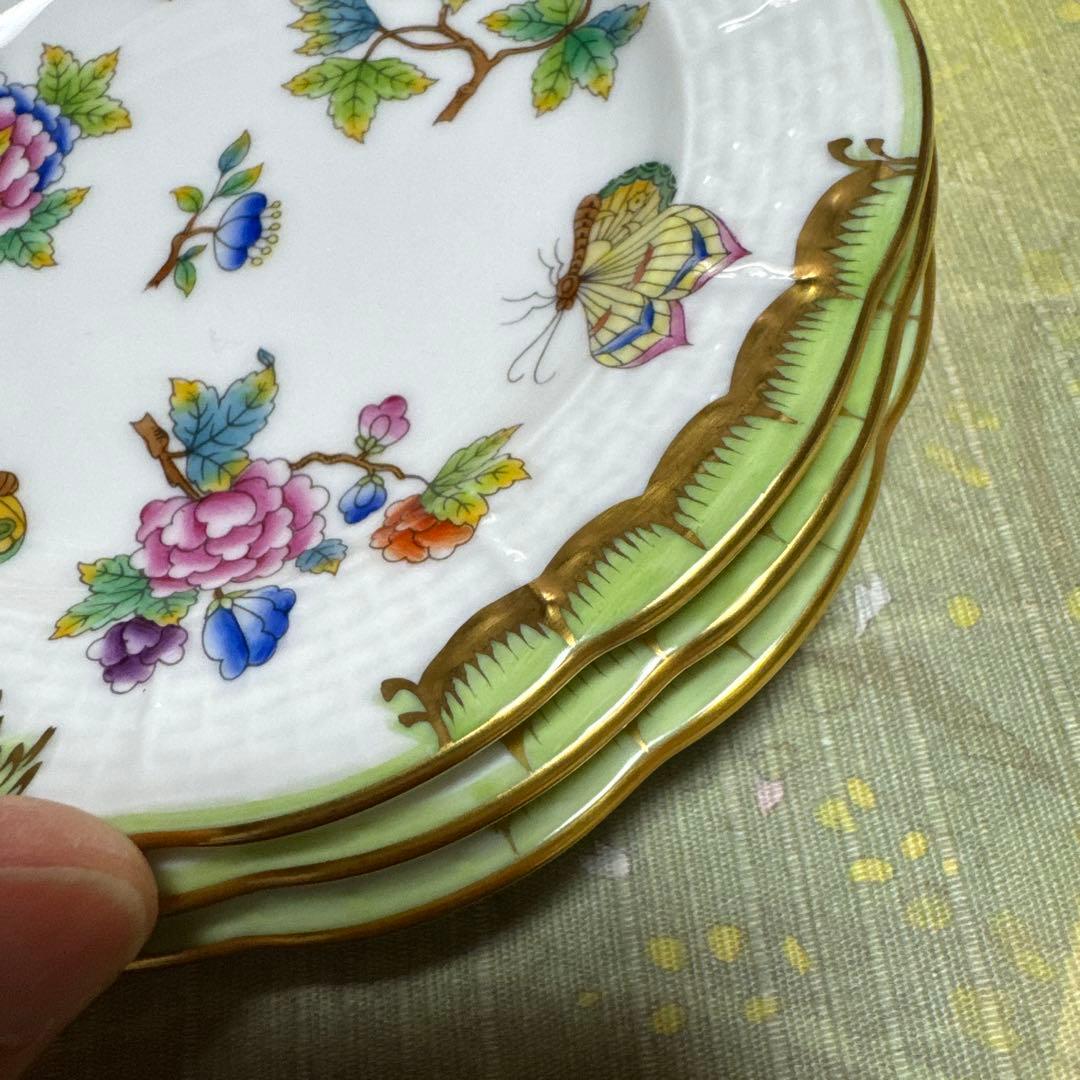 ヘレンド　ヴィクトリアブーケ　ラウンドプレート　小皿3枚セット