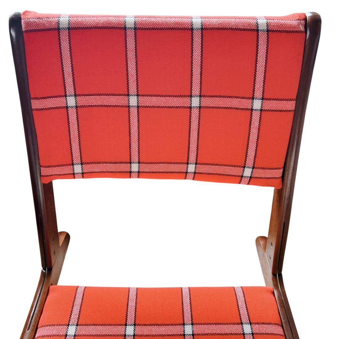 ①昭和レトロ 木製座椅子 2脚セット ヴィンテージ 和室 旅館 赤 チェック
