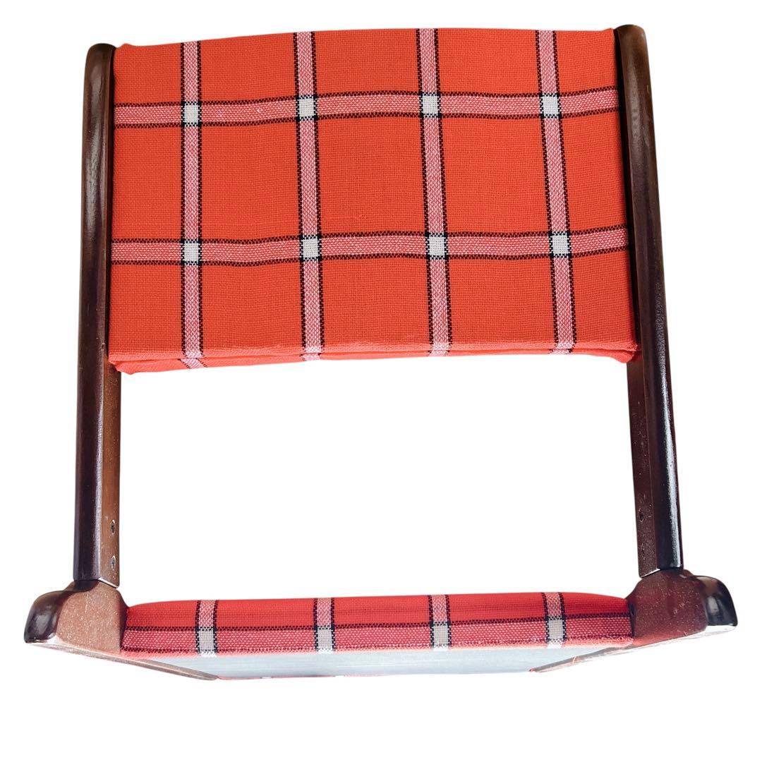 ①昭和レトロ 木製座椅子 2脚セット ヴィンテージ 和室 旅館 赤 チェック