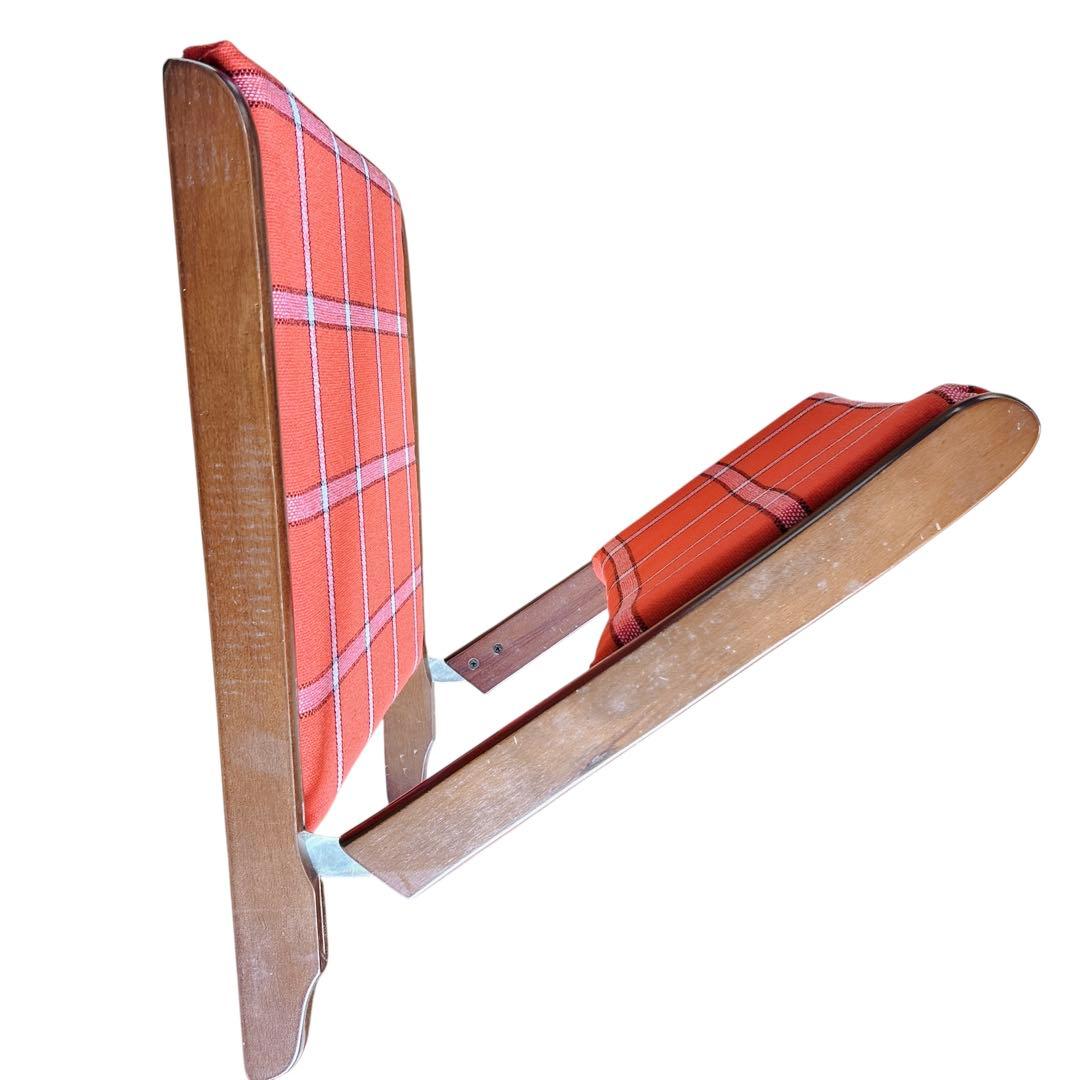 ①昭和レトロ 木製座椅子 2脚セット ヴィンテージ 和室 旅館 赤 チェック