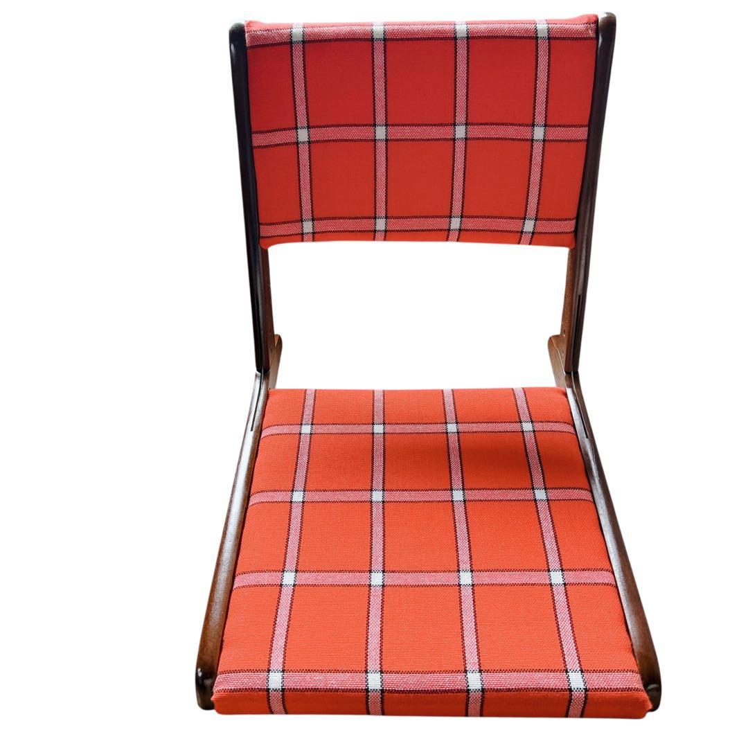 ①昭和レトロ 木製座椅子 2脚セット ヴィンテージ 和室 旅館 赤 チェック