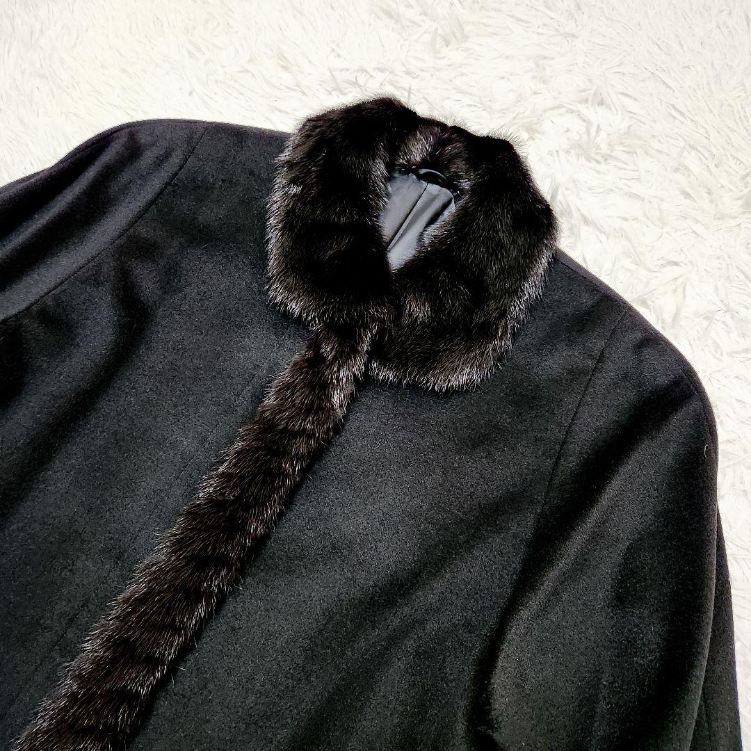 未使用級ピュアカシミヤ100% ミンク毛皮スーパーロングコートブラックフォーマル