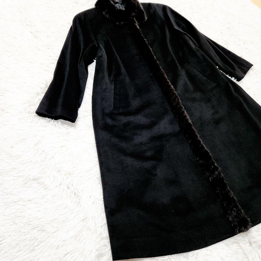 未使用級ピュアカシミヤ100% ミンク毛皮スーパーロングコートブラックフォーマル