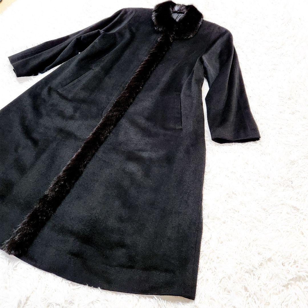未使用級ピュアカシミヤ100% ミンク毛皮スーパーロングコートブラックフォーマル