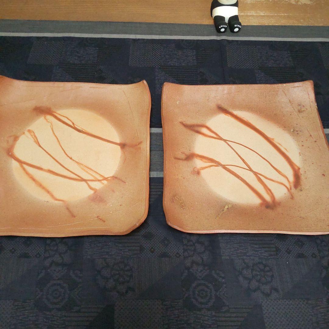 キレイな四方皿 2枚 備前焼 B