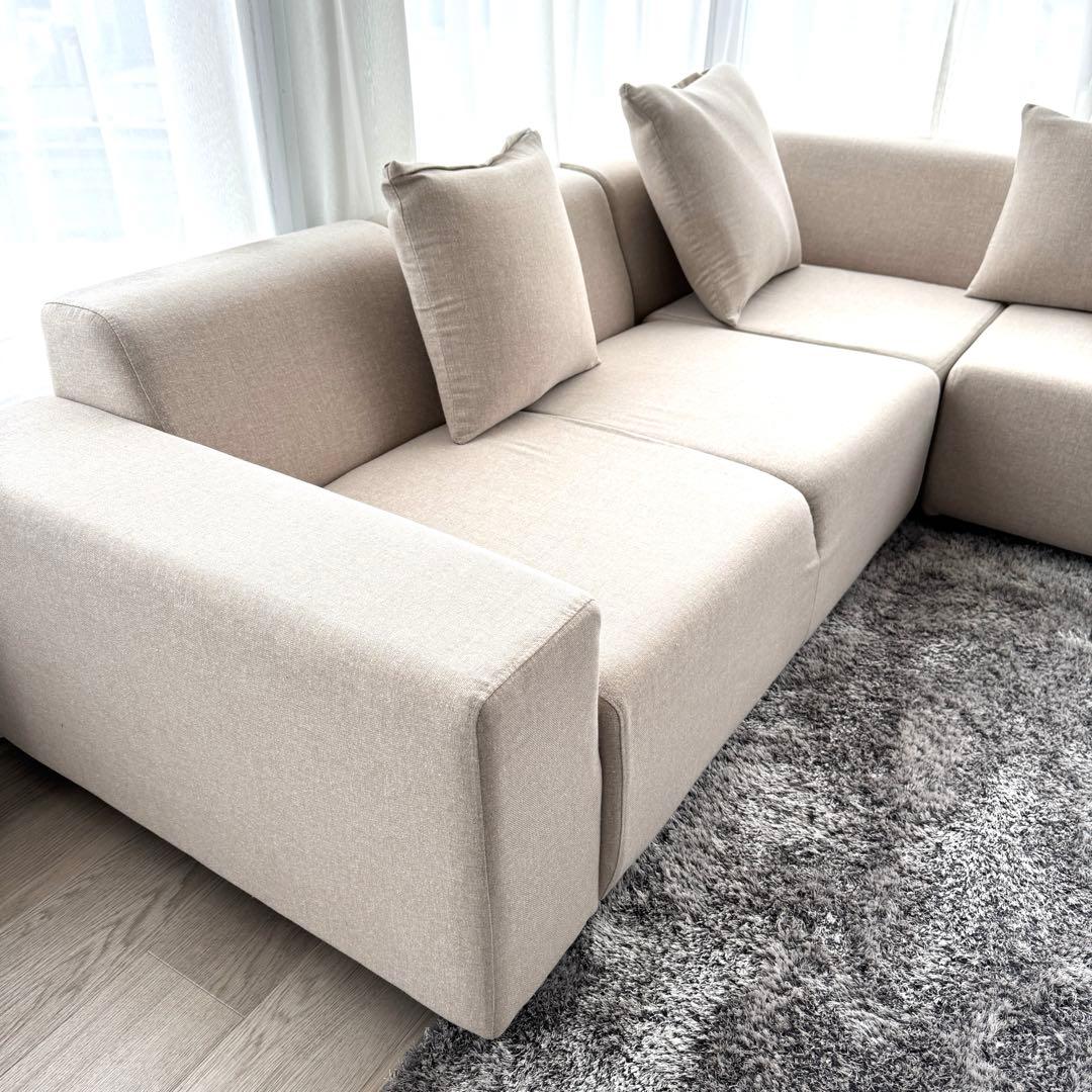 超美品コーナーソファセット ラグ ガラステーブル オットマン付き 5点フルセット