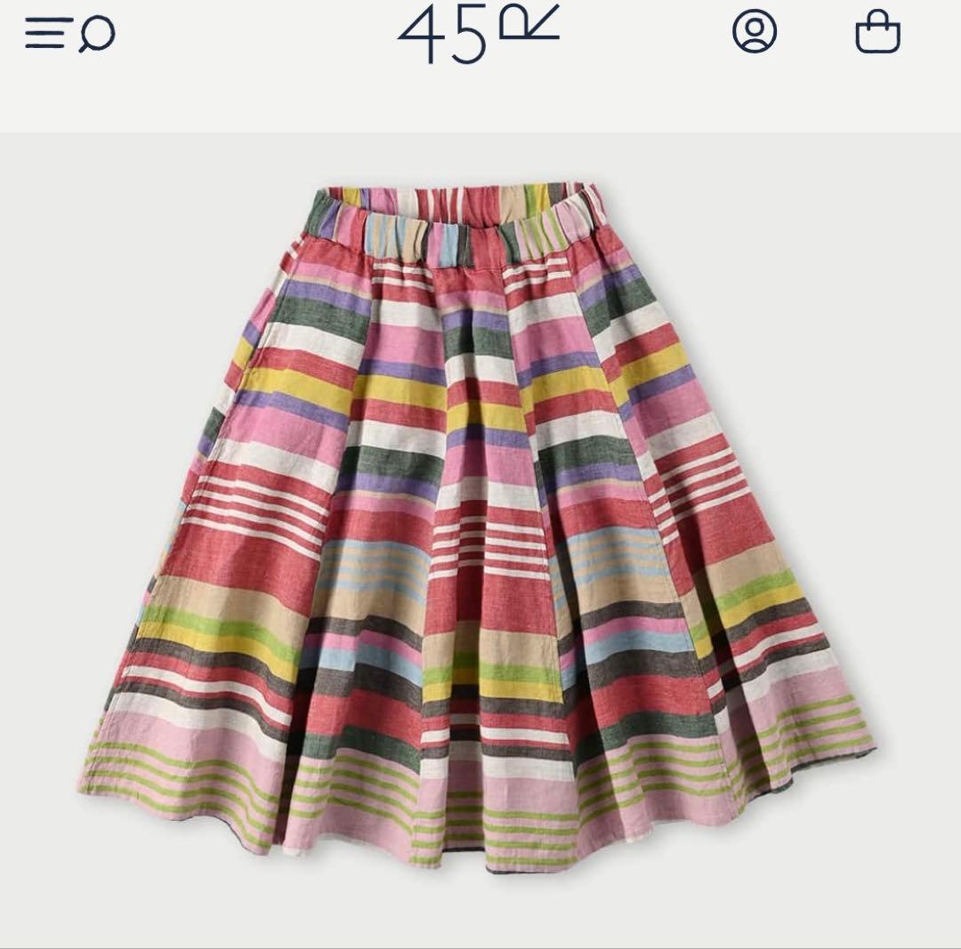 45R インドリネンツイルのマルチ縞イージースカート　¥52,800