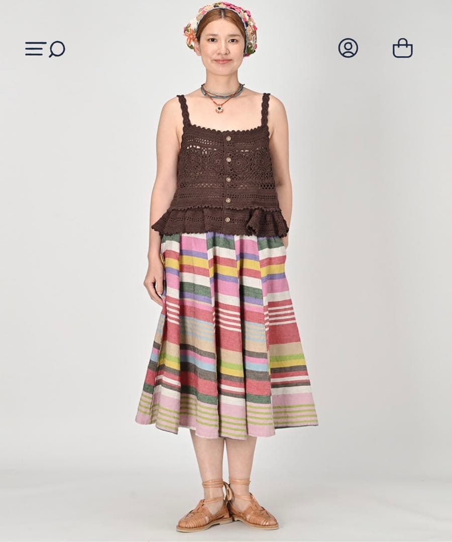 45R インドリネンツイルのマルチ縞イージースカート　¥52,800