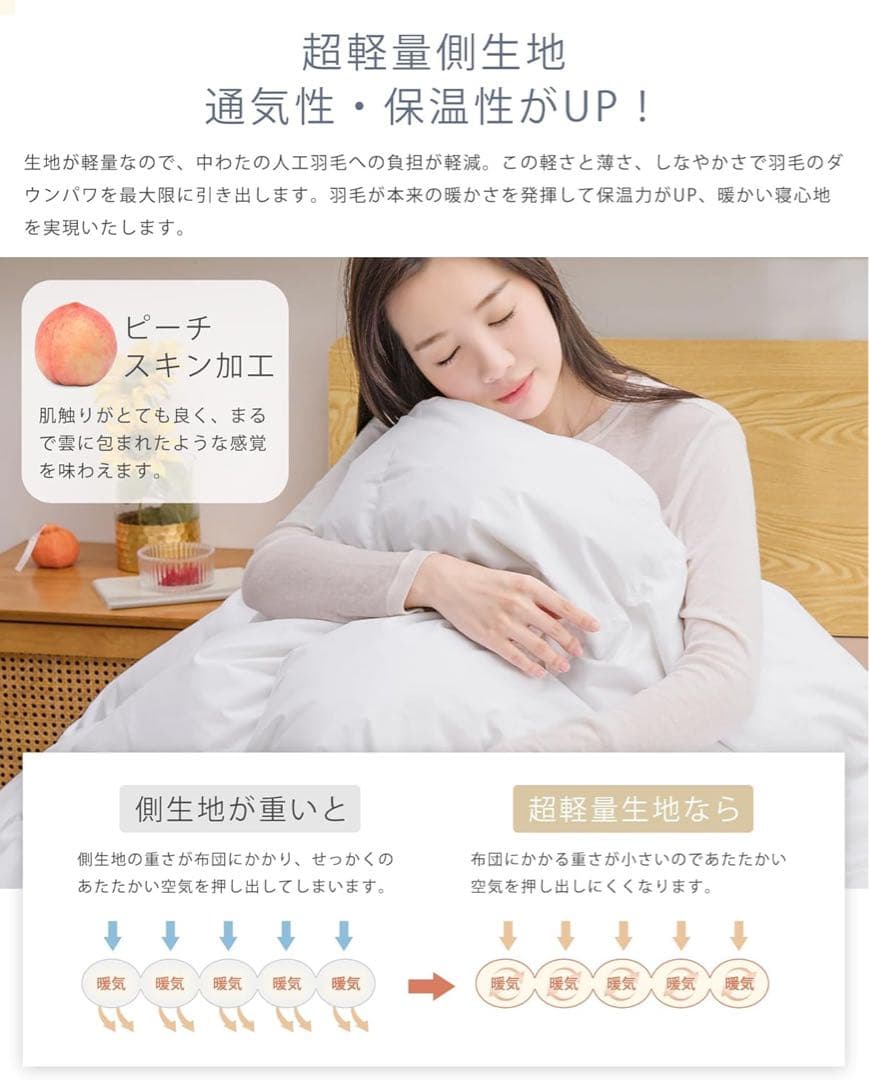 掛け布団 シングル 冬用 人工羽毛布団 暖かい 洗える 150×210cm 2枚