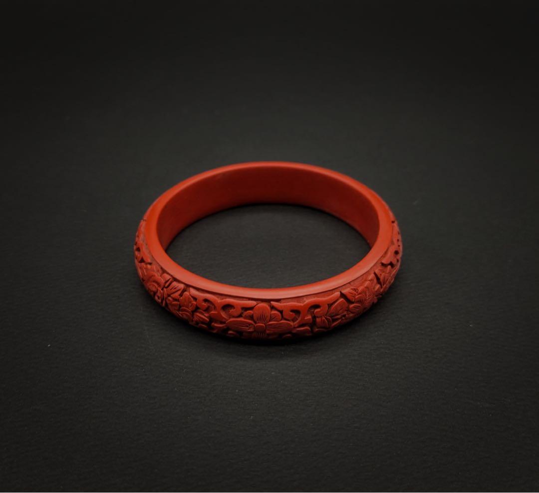 中国美術 堆朱 漆彫 腕輪 アンティーク ブレスレット　バングル アクセサリー