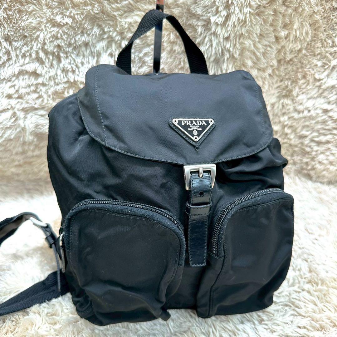 【美品】プラダ リュック ブラック ナイロン 三角ロゴ ユニセックス
