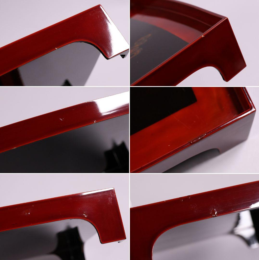 【MA700】時代木製漆器 雲雀蒔絵 吸物盆 十客 金蒔絵 黒塗溜塗 足付四方膳