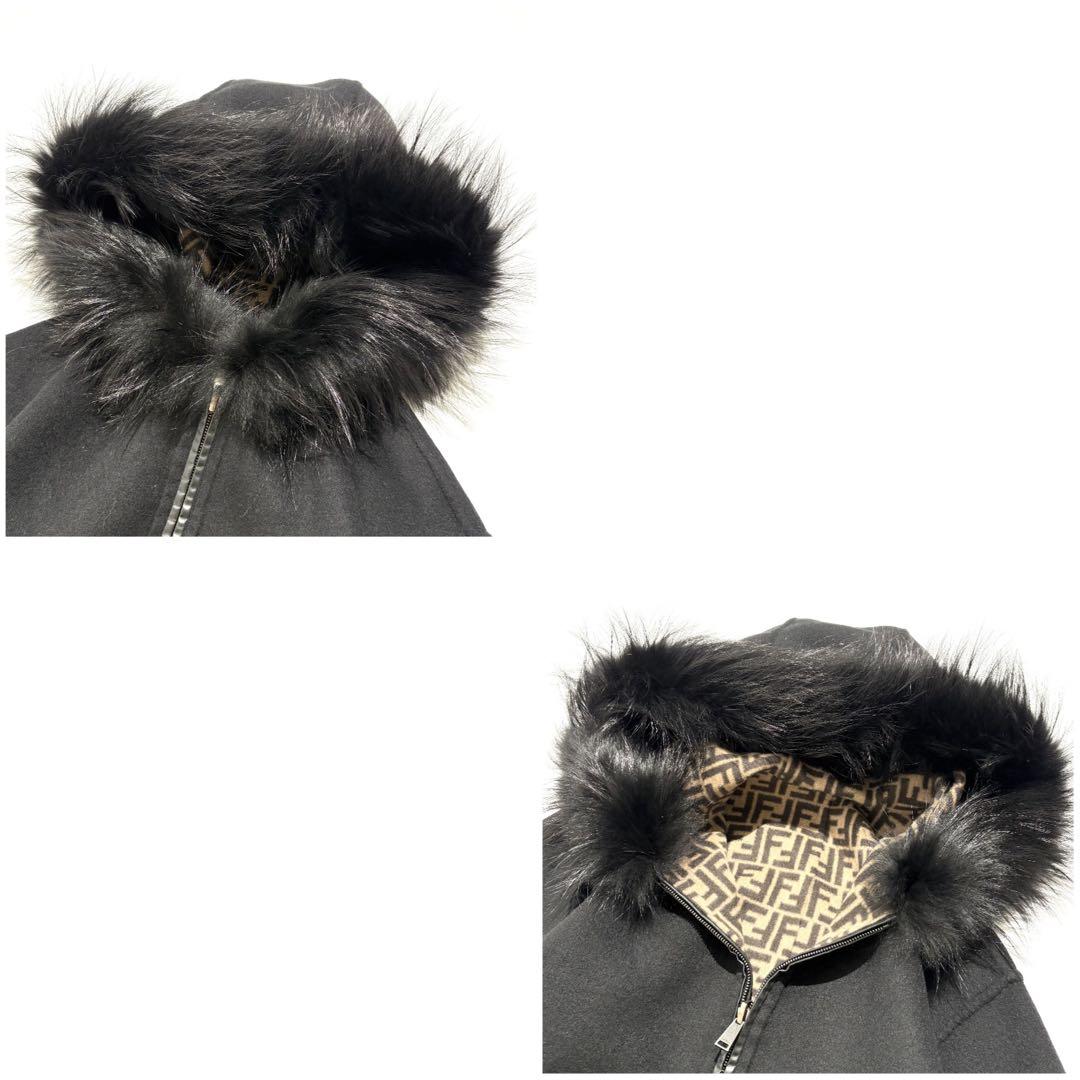 【未使用級】FENDI ロングコート リバーシブル ズッカ ファー 黒 36