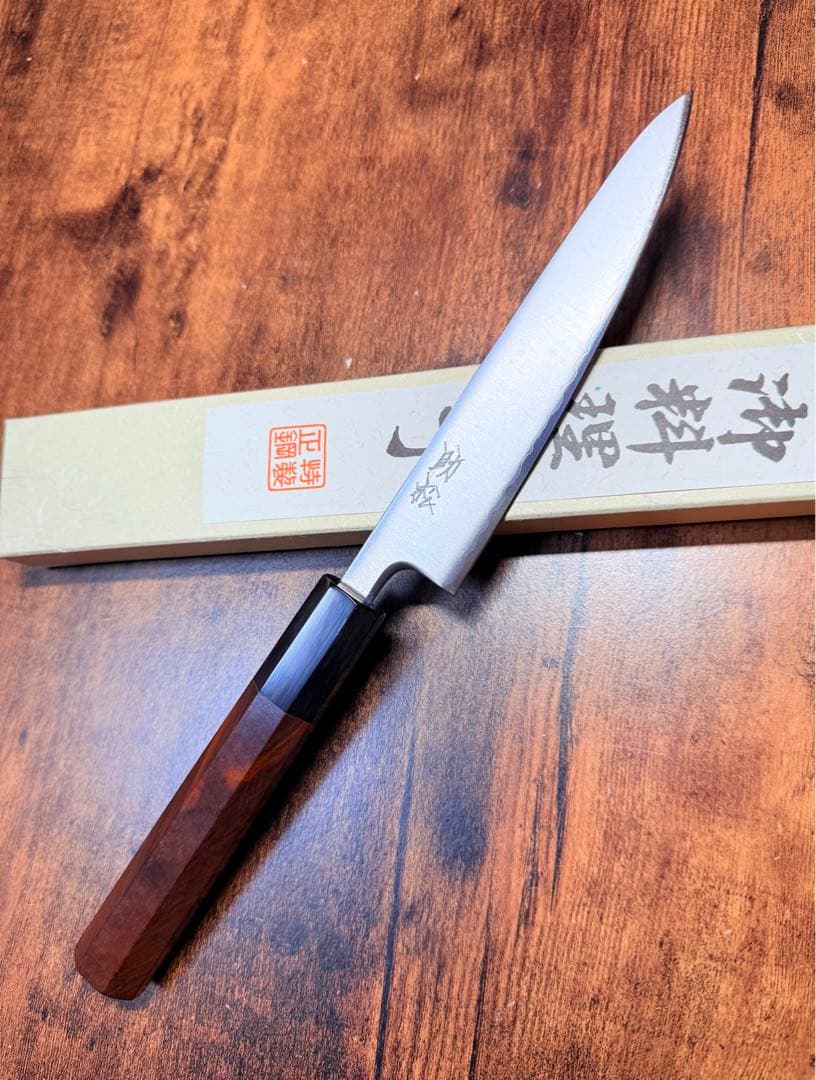 助松　ペティナイフ　青紙スーパー鋼　包丁　紫檀水牛八角柄