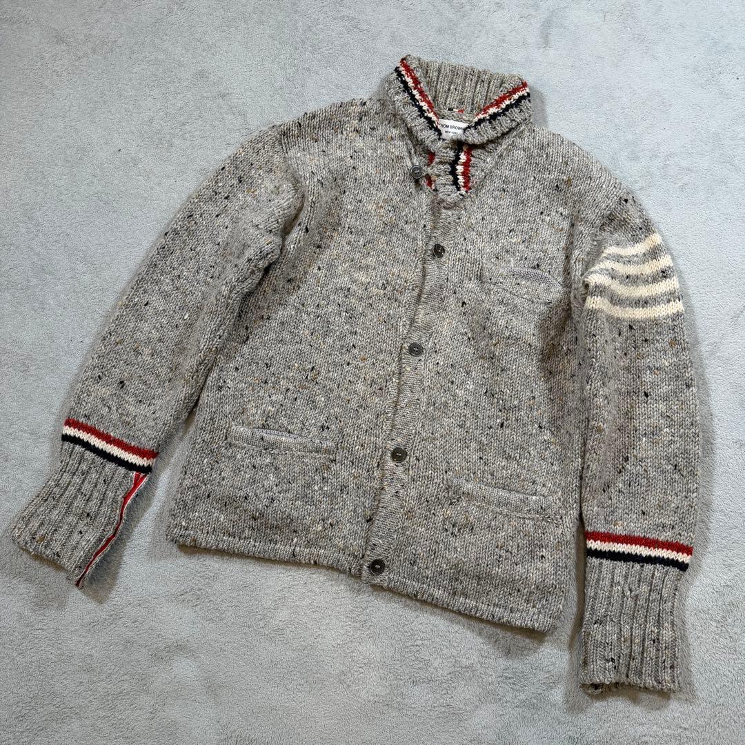 トムブラウン カーディガン ウール トリコロール 4bar グレー 2サイズ