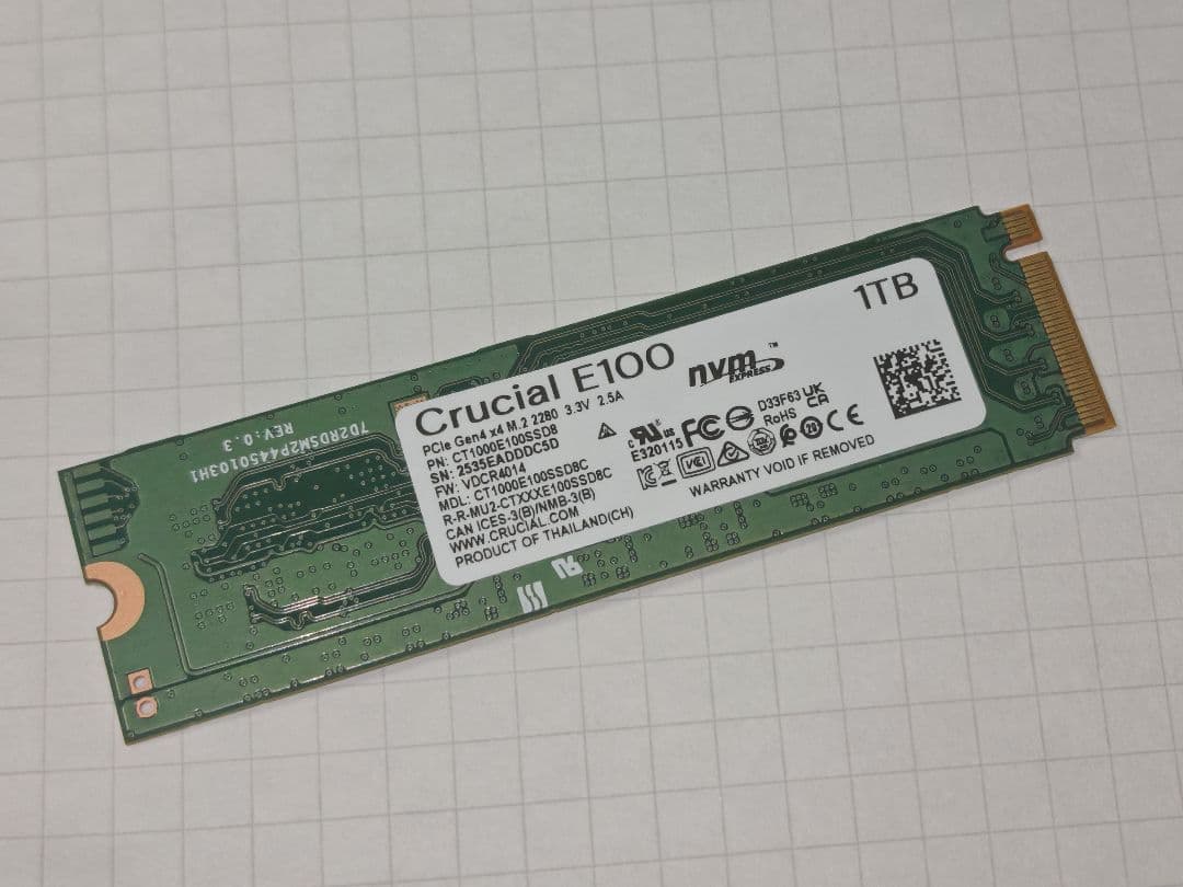 内蔵型SSD Crucial E100 1TB M.2 NVMe SSD