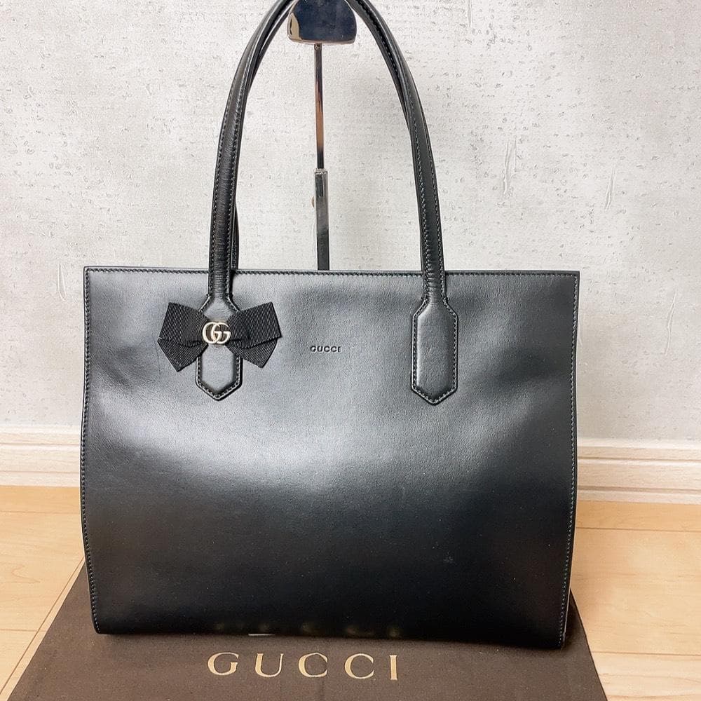 日本限定♡GUCCI トートバッグ レザー ブラック リボン 黒 440055