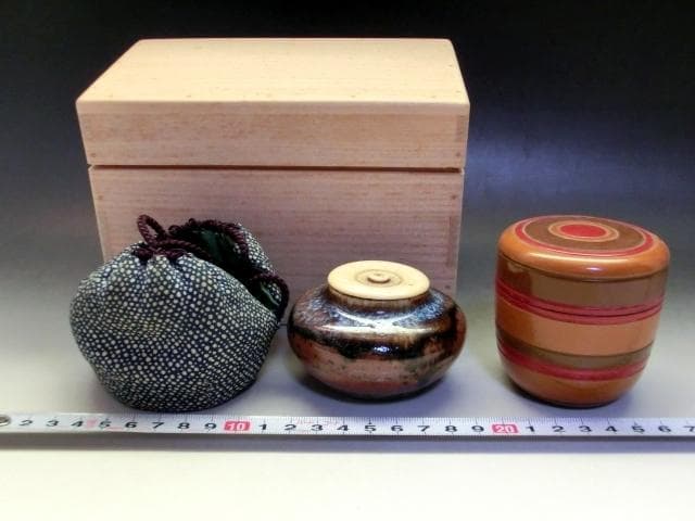 茶入■大海茶入れ こま塗り中棗 セット 独楽 古いお茶道具 時代物 骨董品■