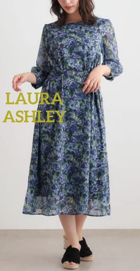 美品 ローラアシュレイ 花柄 ワンピース ケラウェイ柄 青 ブルー 匿名