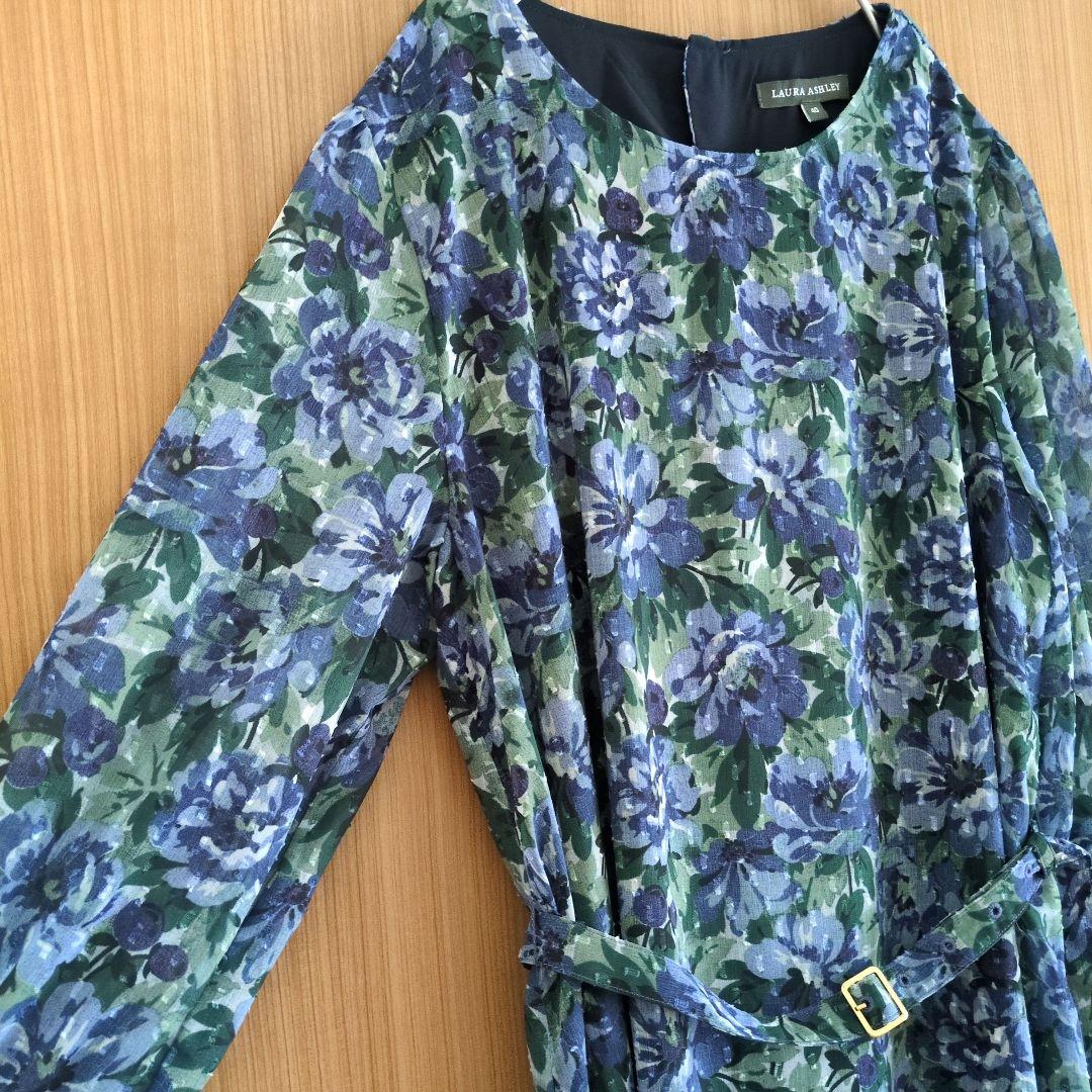 美品 ローラアシュレイ 花柄 ワンピース ケラウェイ柄 青 ブルー 匿名