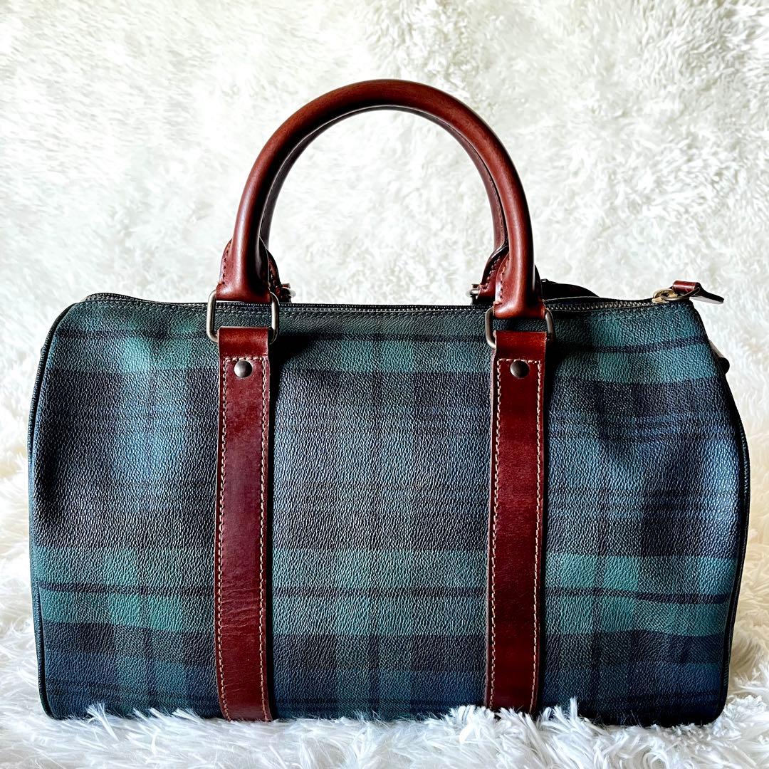 ✨美品✨ポロラルローレン ミニボストン バッグ　PVCレザー ブラックウォッチ