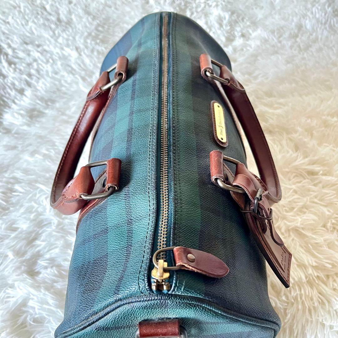 ✨美品✨ポロラルローレン ミニボストン バッグ　PVCレザー ブラックウォッチ