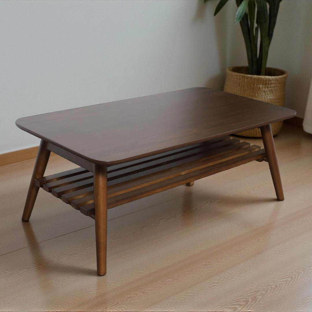 送料無料【新品】天然木 北欧調 折れ脚棚付 テーブル アウトレット