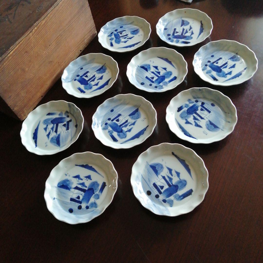 伊万里　染付輪花縁皿　10枚　16.3cm　幕末〜明治期