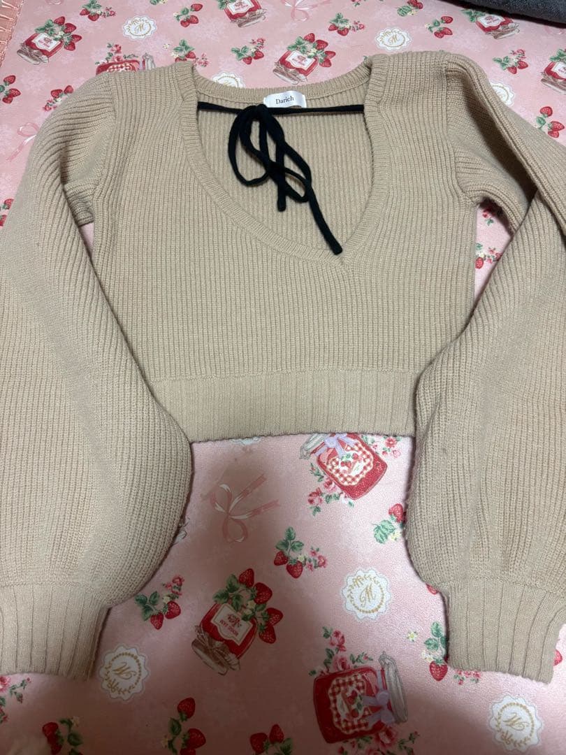 ダーリッチ アシメレイヤードニットトップス ベージュ