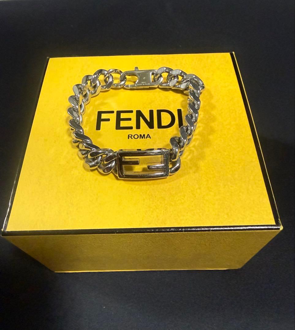 【美品】フェンディ　チェーン　ブレスレット　喜平　FF シルバー　ロゴ刻印