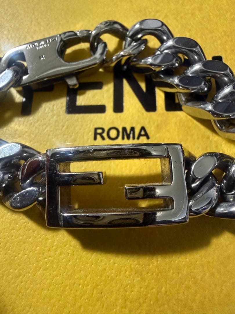 【美品】フェンディ　チェーン　ブレスレット　喜平　FF シルバー　ロゴ刻印